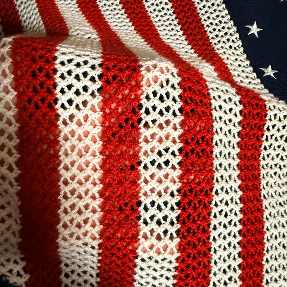 Norton Petites American Flag Open Knit Sweater PL Patriotic USA Semi Sheer - Picture 8 of 10
